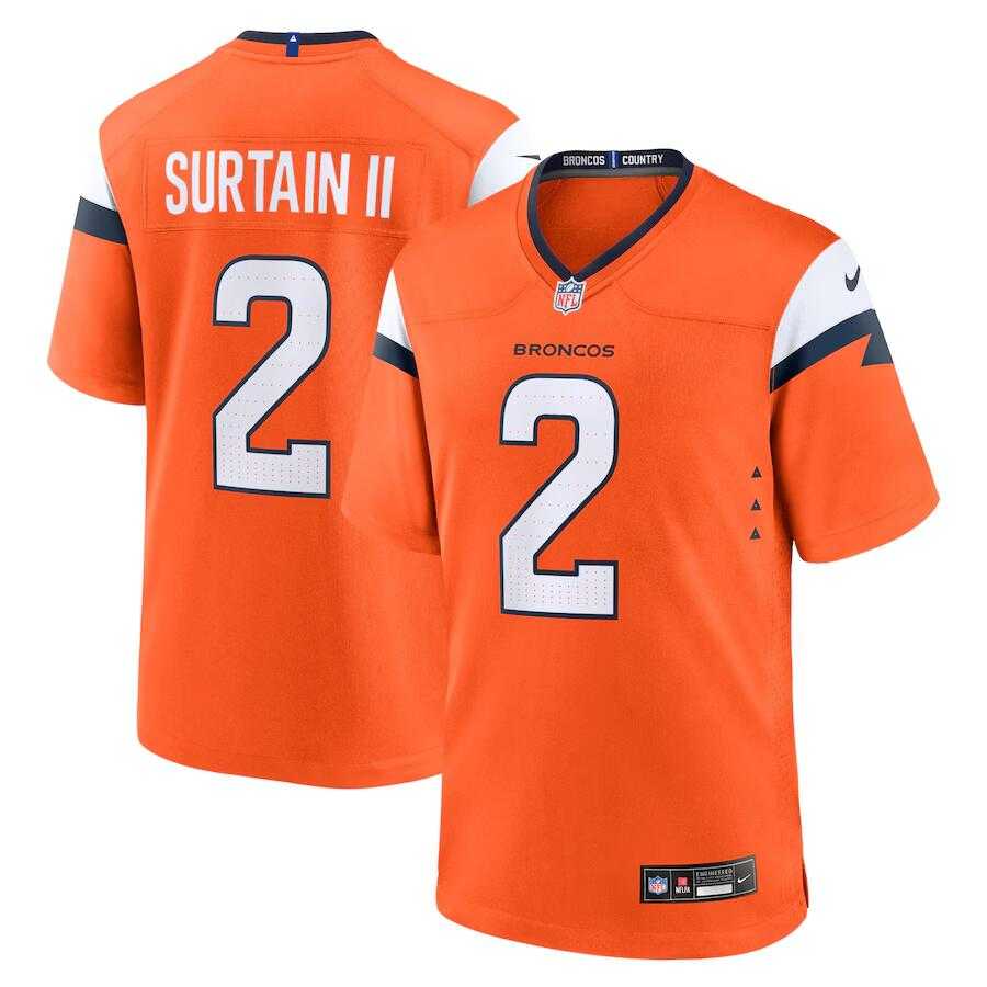 Mens Denver Broncos #2 Pat Surtain II Orange 2024 Game Stitched Jersey Dzhi